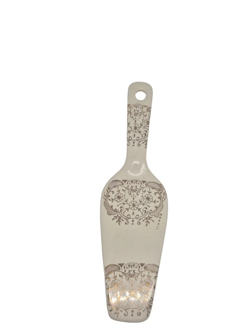 Vintage Collectible Ceramic Cake/ Pie Server Cream with Gold Etched Design 9 in